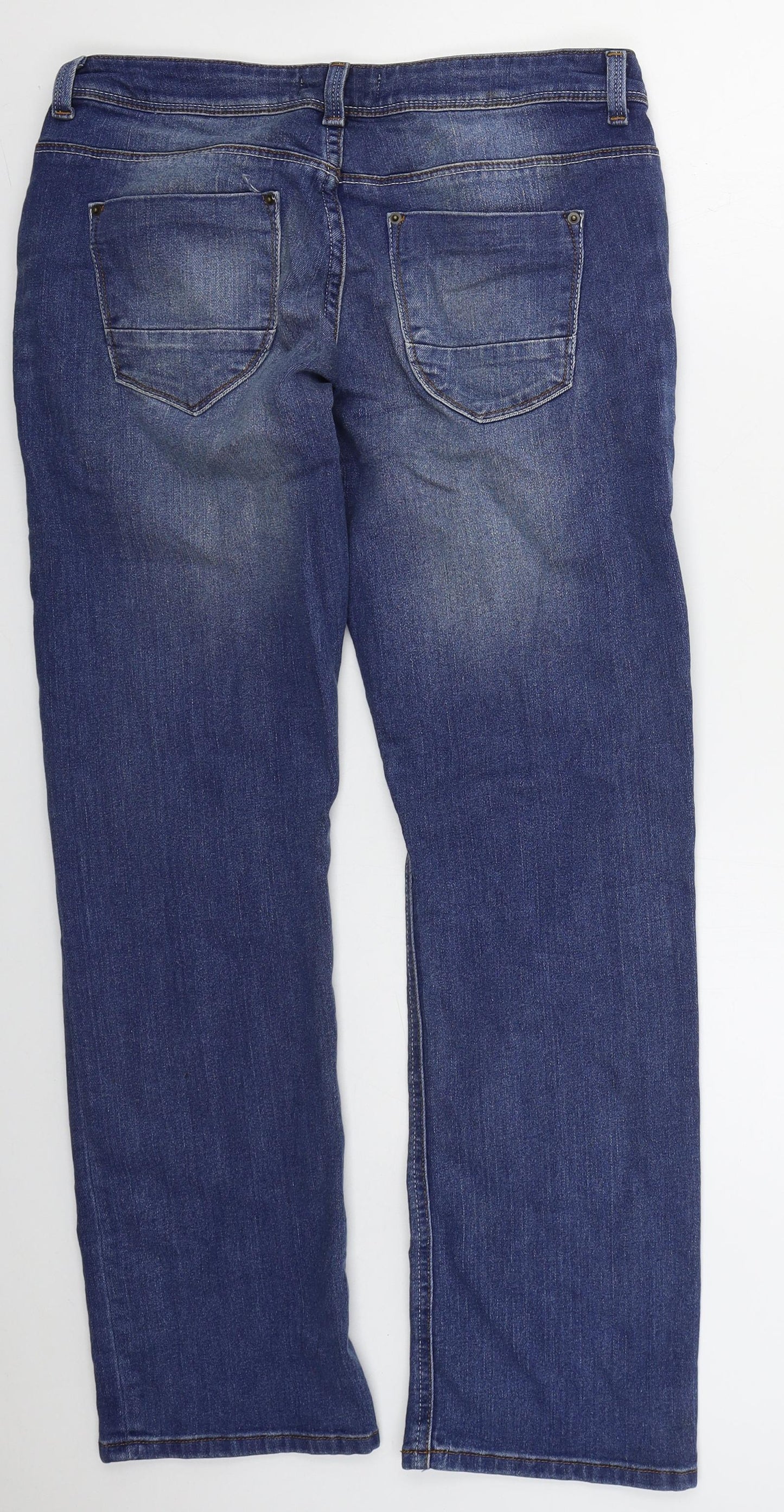 Peacocks Womens Blue  Cotton Boyfriend Jeans Size 10 L31 in Regular Button