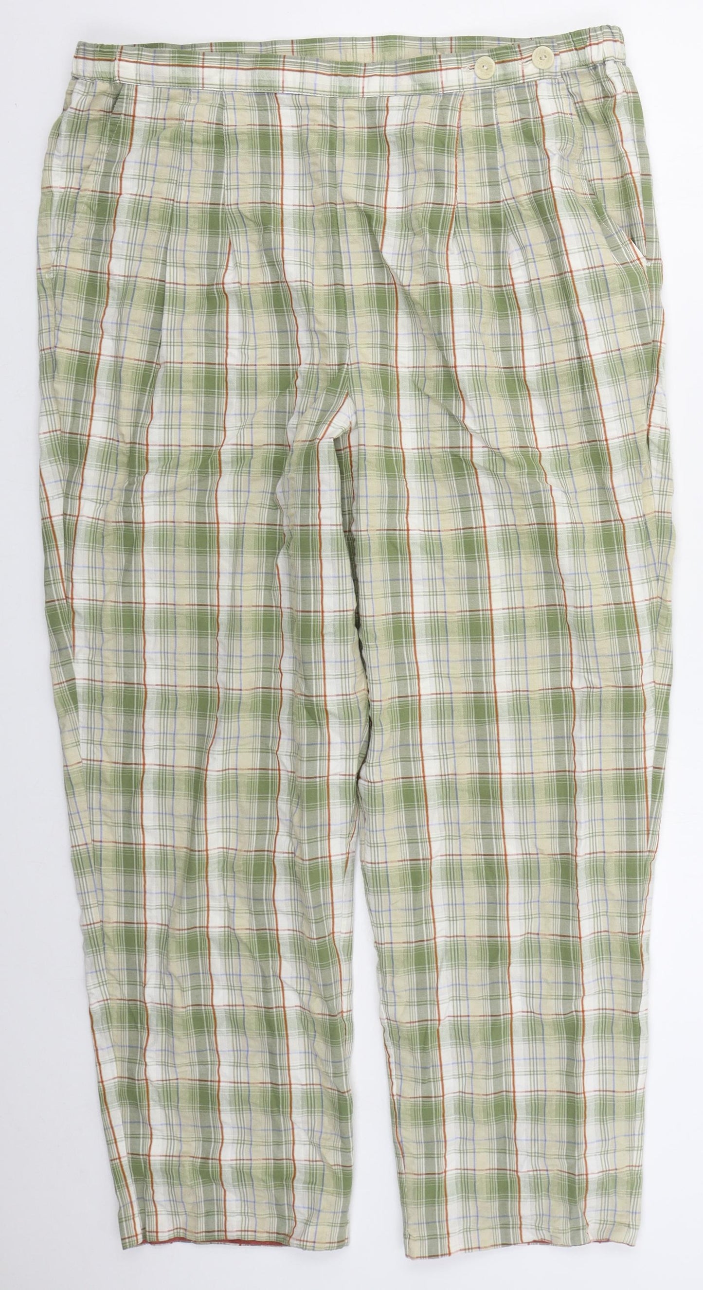Country Collection Womens Green Check Cotton Trousers  Size 20 L26 in Regular Button