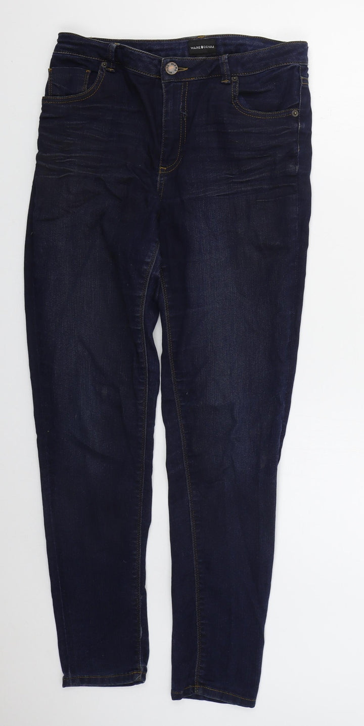 Warehouse Womens Blue Cotton Skinny Jeans Size 12 L29 in Regular Button