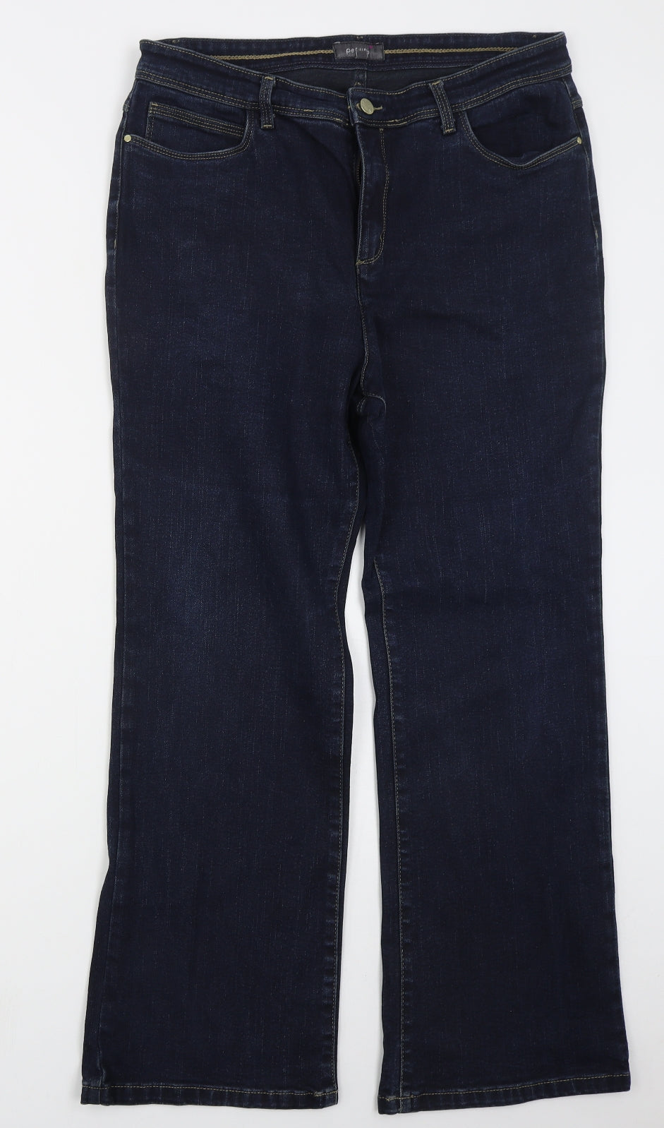 Per Una Womens Blue  Cotton Straight Jeans Size 16 L28 in Regular Button