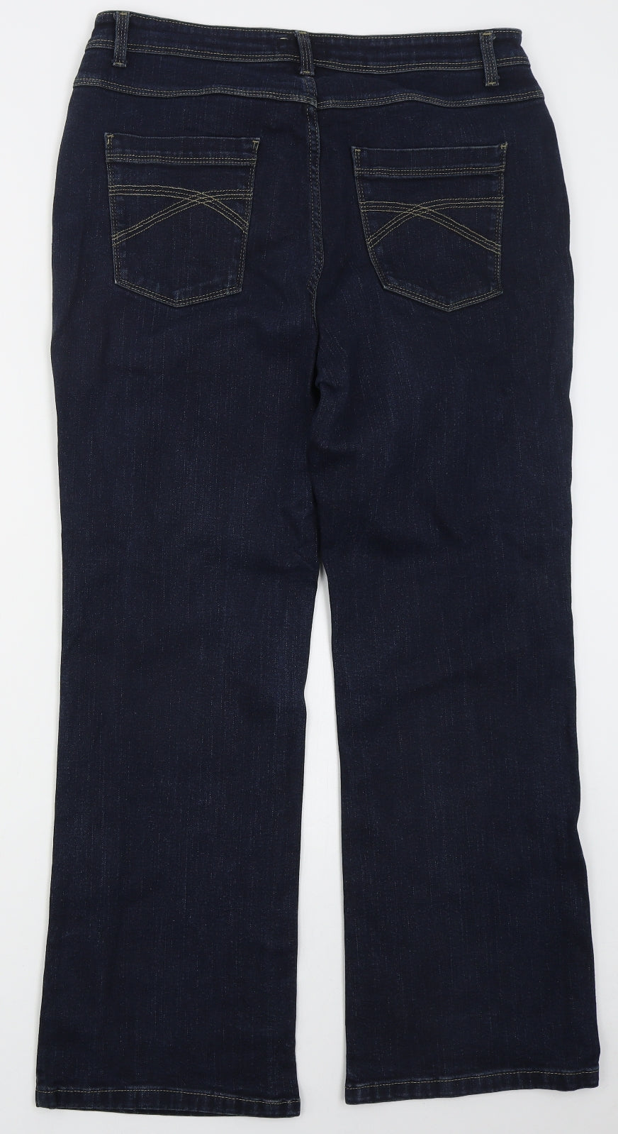 Per Una Womens Blue  Cotton Straight Jeans Size 16 L28 in Regular Button