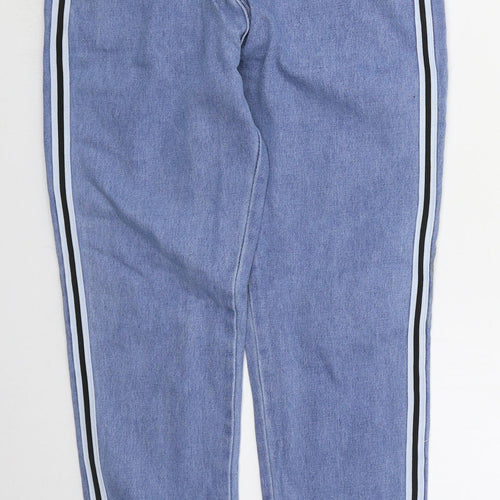 Preworn Womens Blue Striped Cotton Tapered Jeans Size S L26 in Regular Button