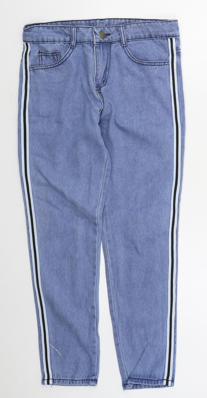 Preworn Womens Blue Striped Cotton Tapered Jeans Size S L26 in Regular Button