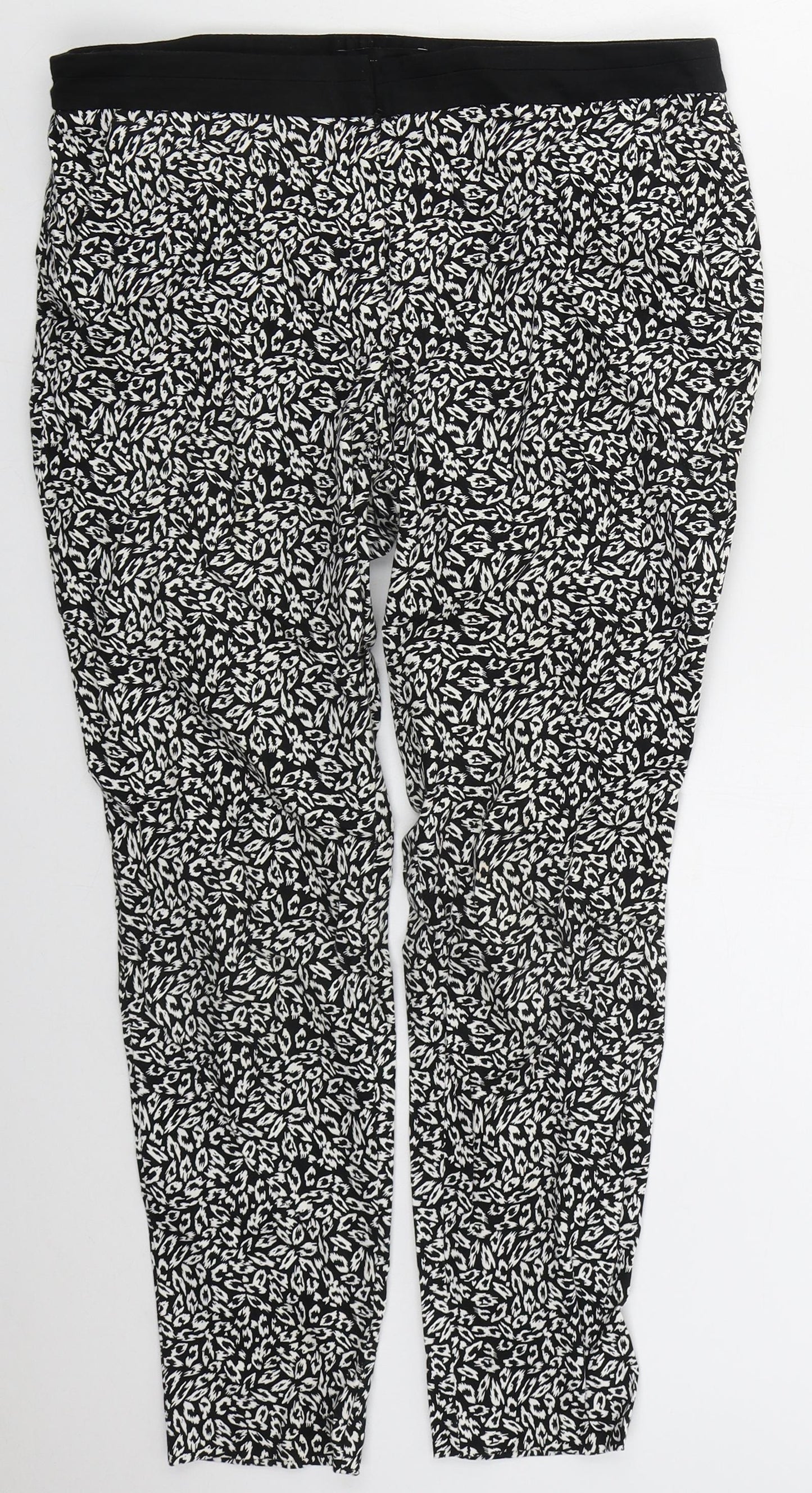 Atmosphere Womens Black Animal Print Cotton Trousers  Size 10 L26 in Regular Hook & Eye