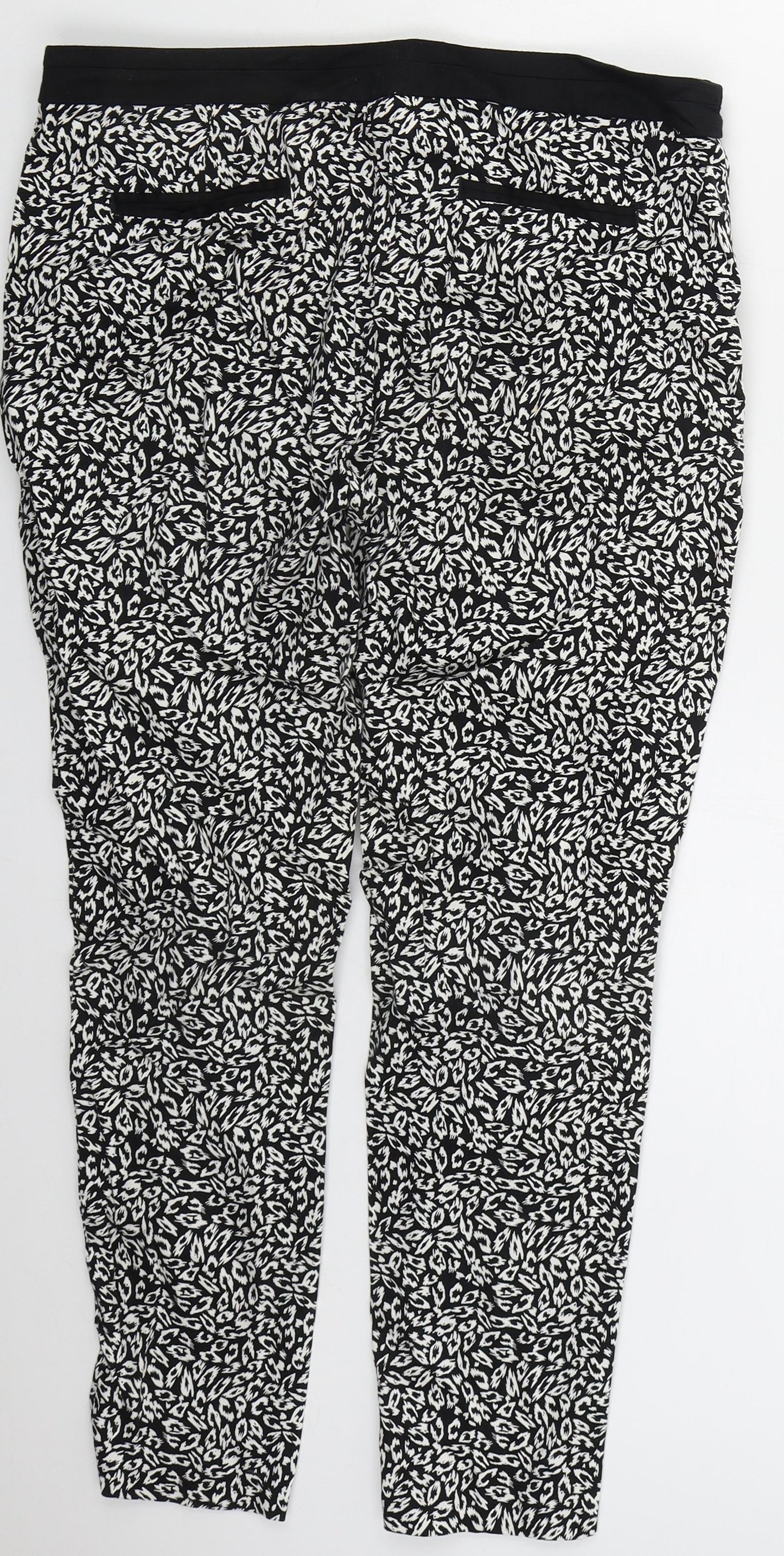 Atmosphere Womens Black Animal Print Cotton Trousers  Size 10 L26 in Regular Hook & Eye