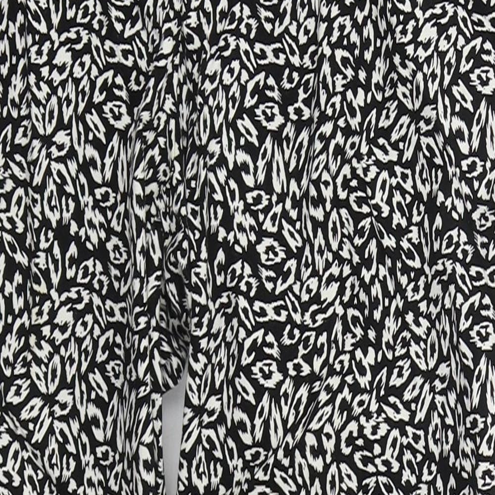 Atmosphere Womens Black Animal Print Cotton Trousers  Size 10 L26 in Regular Hook & Eye