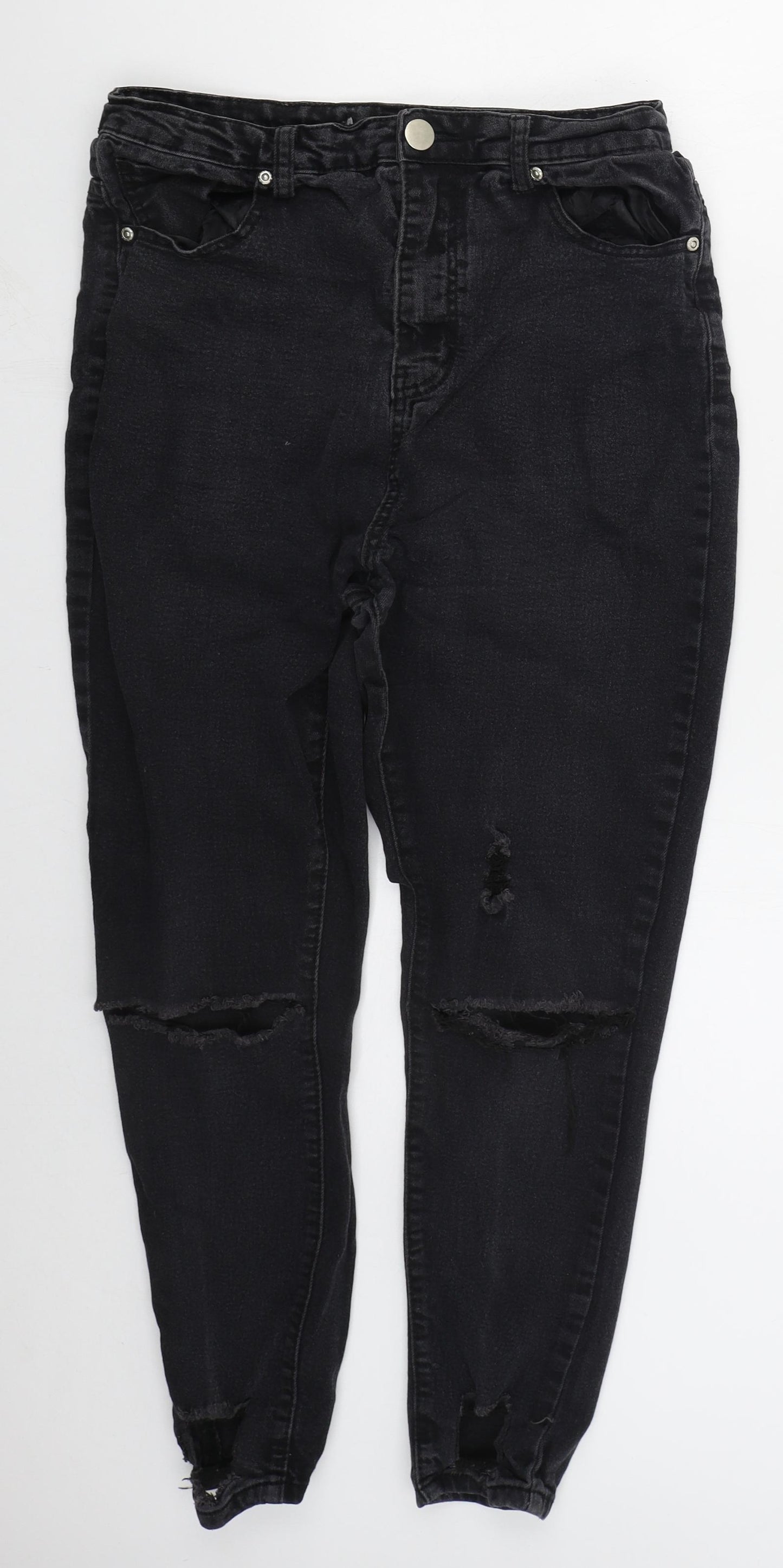 Preworn Womens Black  Cotton Skinny Jeans Size 16 L26 in Regular Button