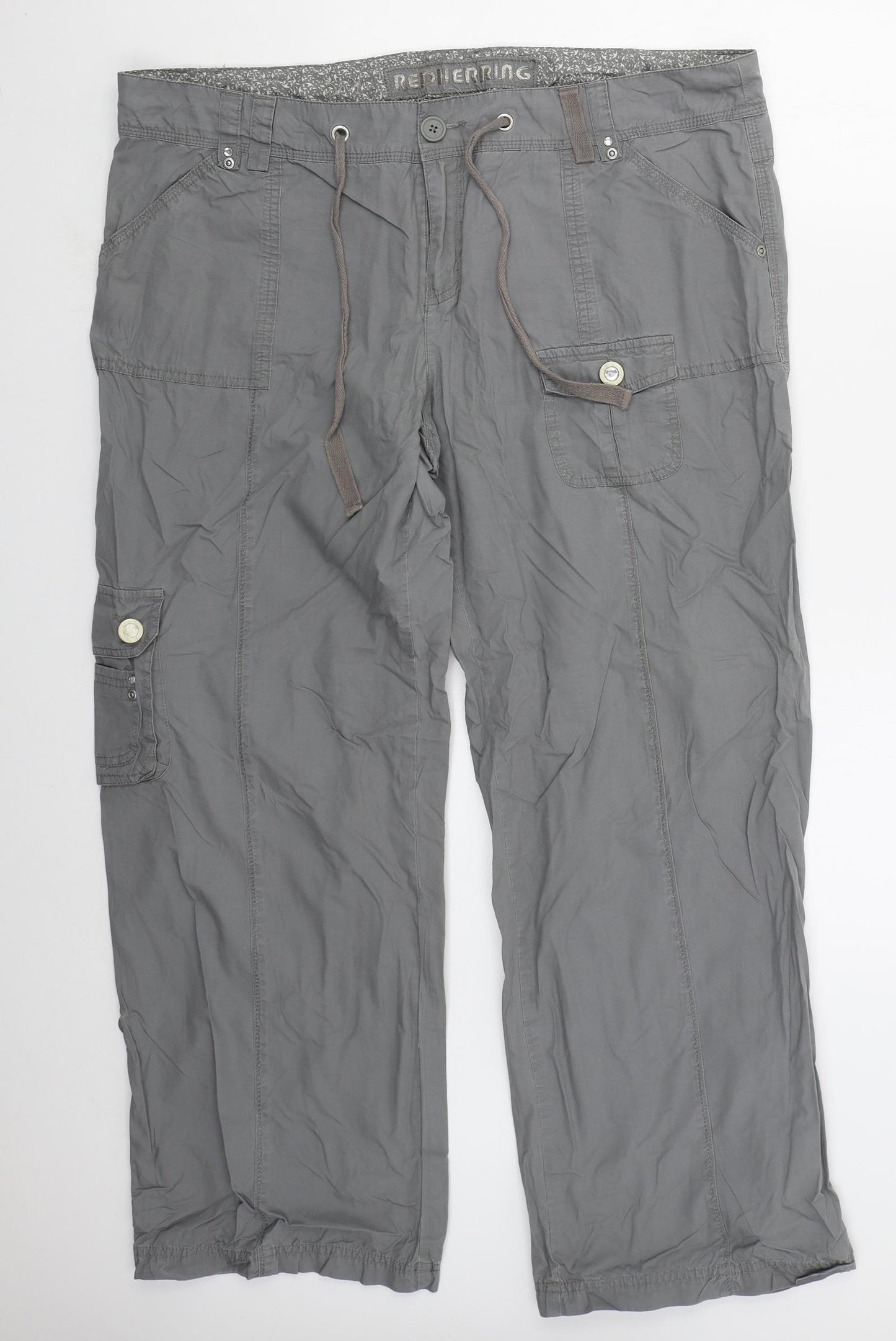 Red Herriing Womens Grey  Cotton Cargo Trousers Size 12 L20 in Regular Button