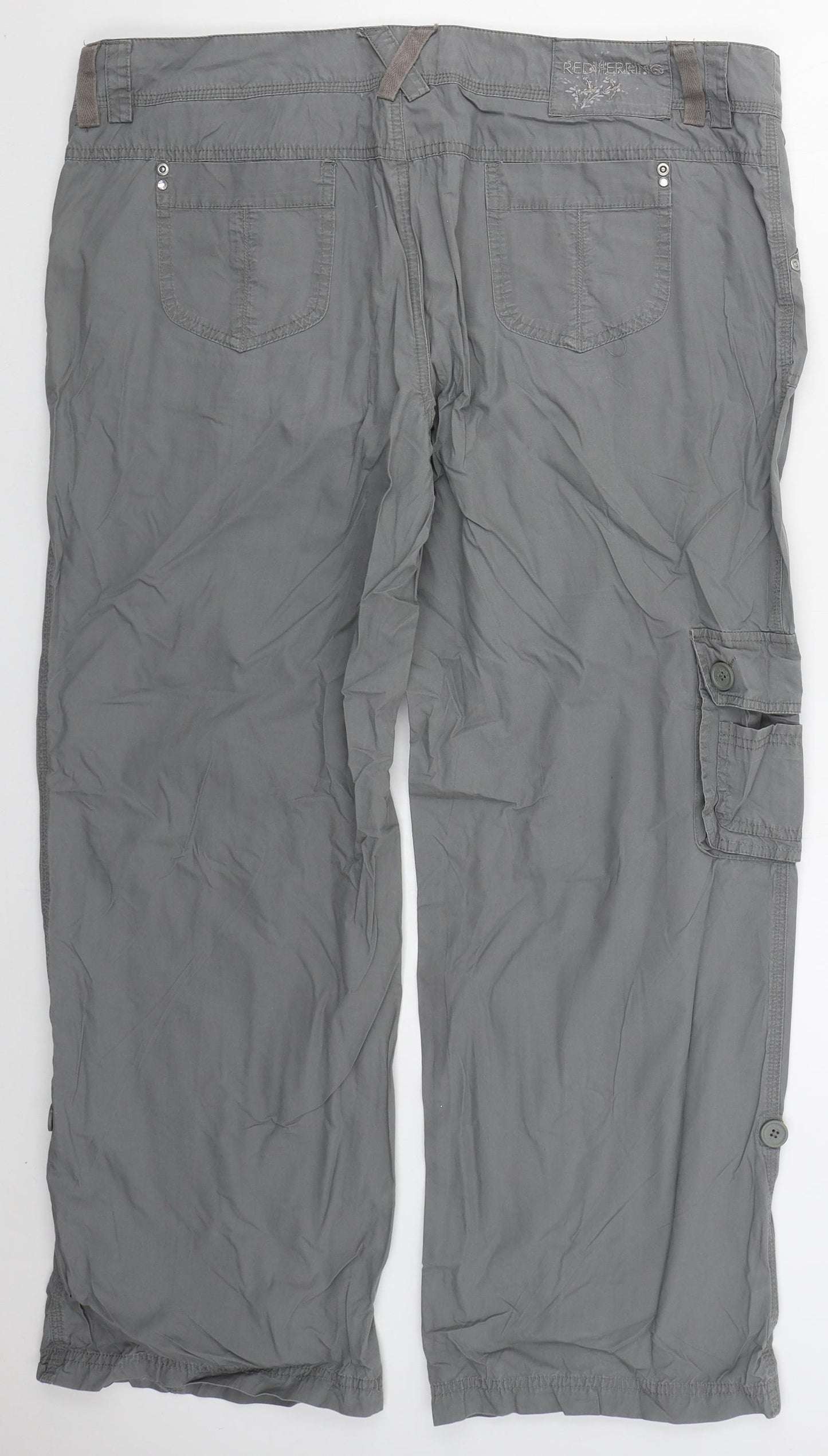 Red Herriing Womens Grey  Cotton Cargo Trousers Size 12 L20 in Regular Button