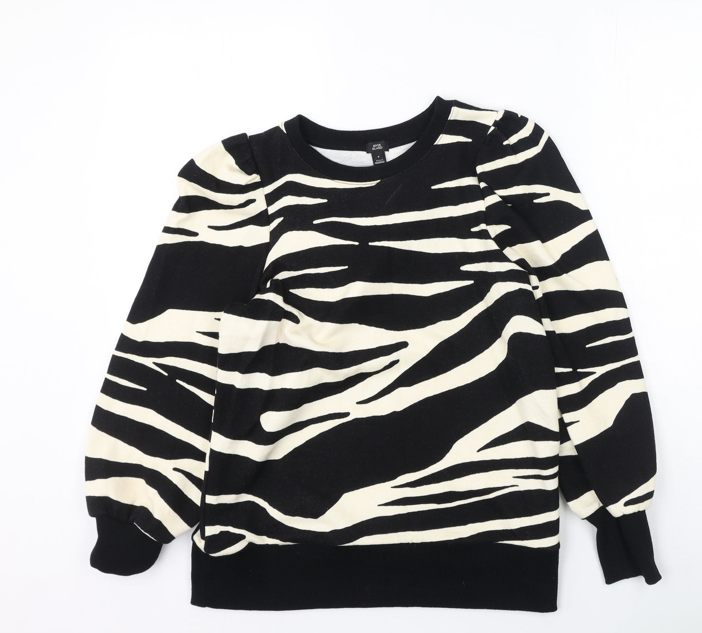 River Island  Womens Black Animal Print Cotton Pullover Sweatshirt Size S
