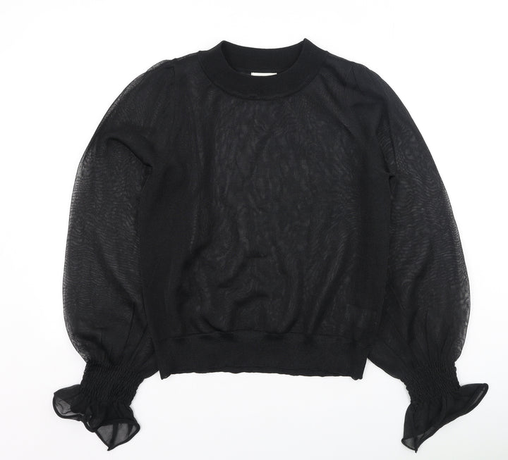 H&M Womens Black  Polyamide Basic Blouse Size XS Round Neck