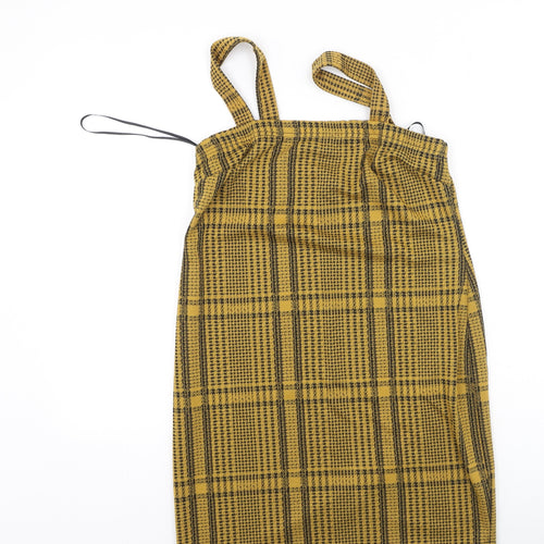Primark Womens Yellow Plaid Polyester Bodycon  Size 12  Square Neck