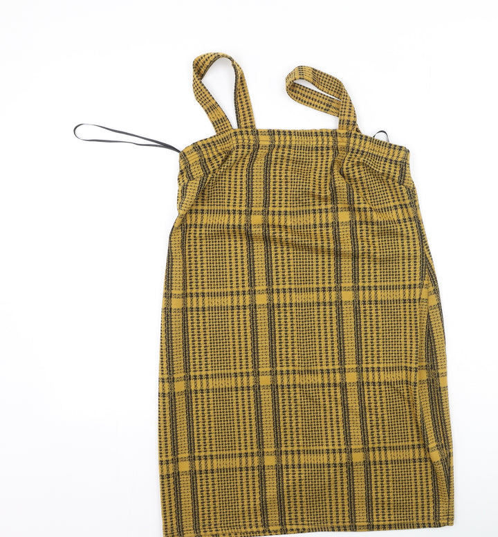 Primark Womens Yellow Plaid Polyester Bodycon Size 12 Square Neck
