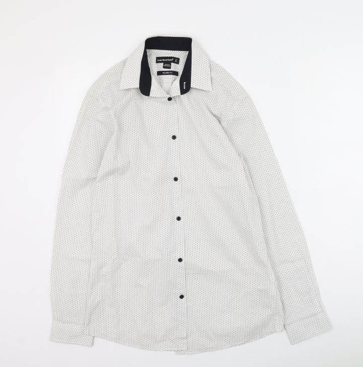 Cedar Wood State Mens Ivory Polka Dot Cotton  Button-Up Size 38 Collared