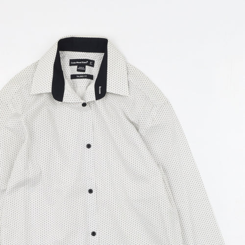 Cedar Wood State Mens Ivory Polka Dot Cotton  Button-Up Size 38 Collared