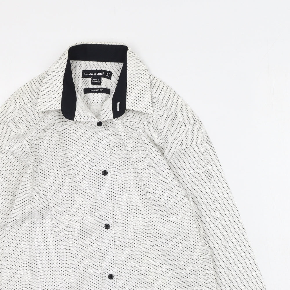 Cedar Wood State Mens Ivory Polka Dot Cotton  Button-Up Size 38 Collared