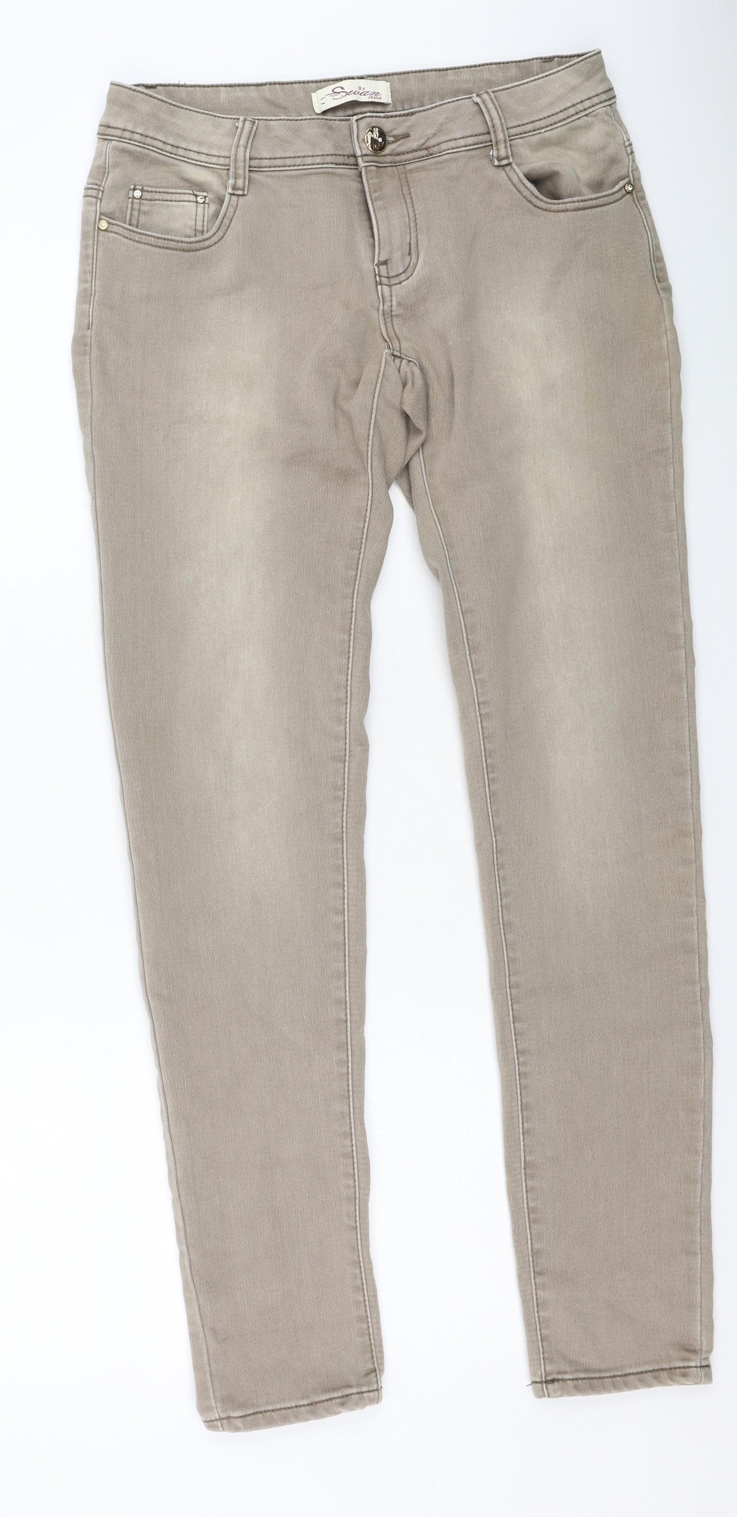 Savan Womens Beige  Cotton Straight Jeans Size 32 L31 in Regular