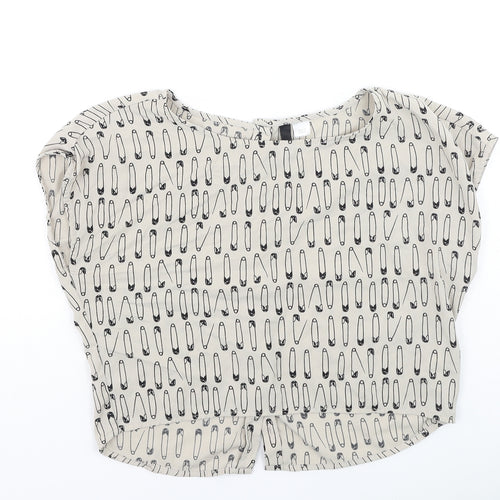 H&M Womens Beige  Polyester Basic Blouse Size S Round Neck