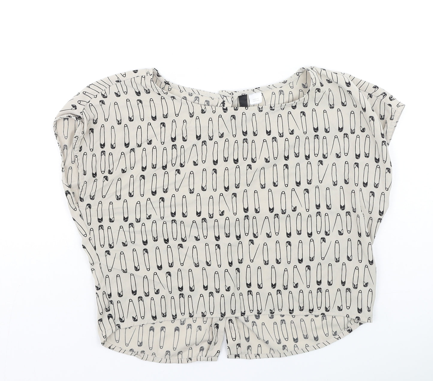 H&M Womens Beige  Polyester Basic Blouse Size S Round Neck
