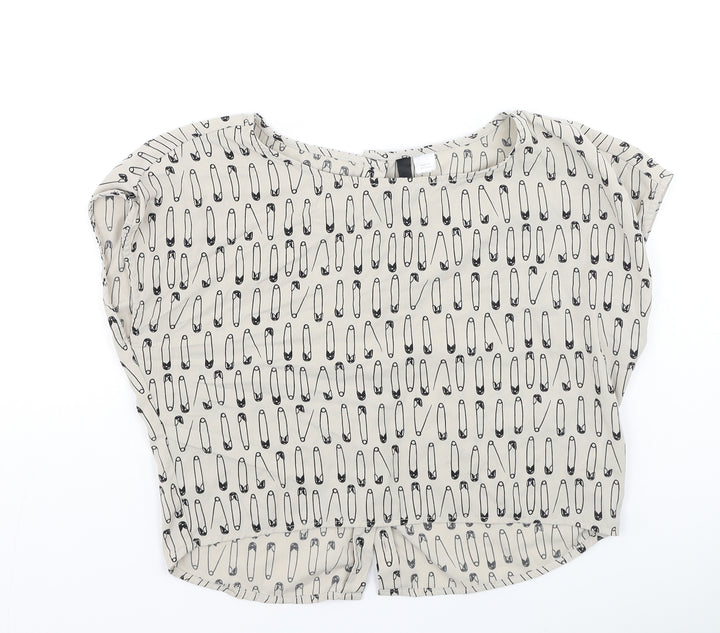 H&M Womens Beige  Polyester Basic Blouse Size S Round Neck
