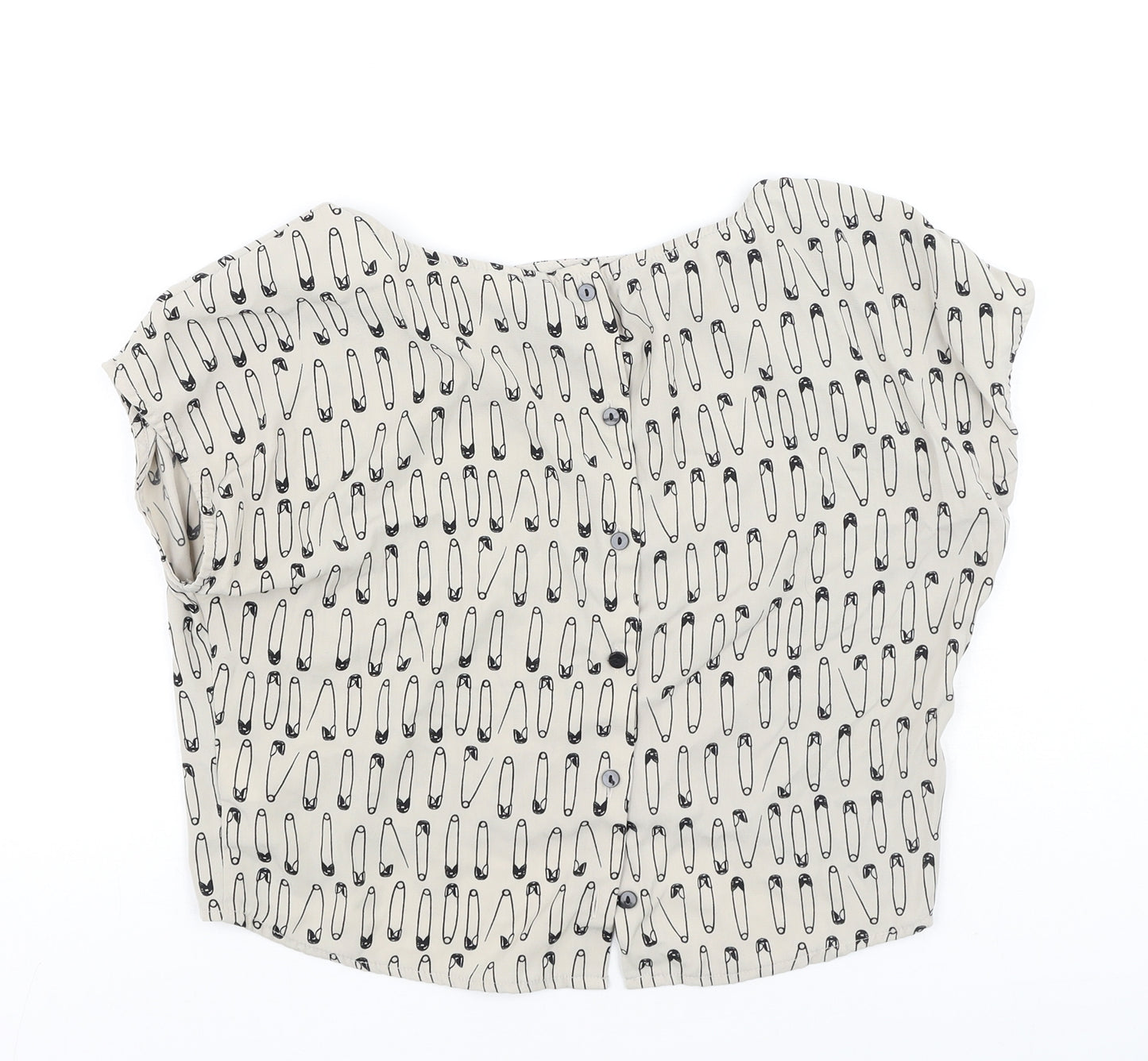 H&M Womens Beige  Polyester Basic Blouse Size S Round Neck