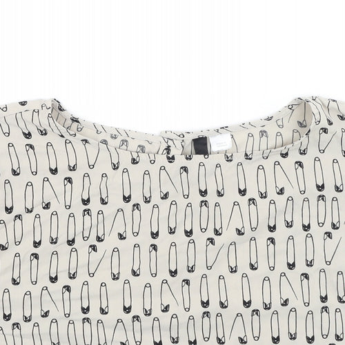 H&M Womens Beige  Polyester Basic Blouse Size S Round Neck