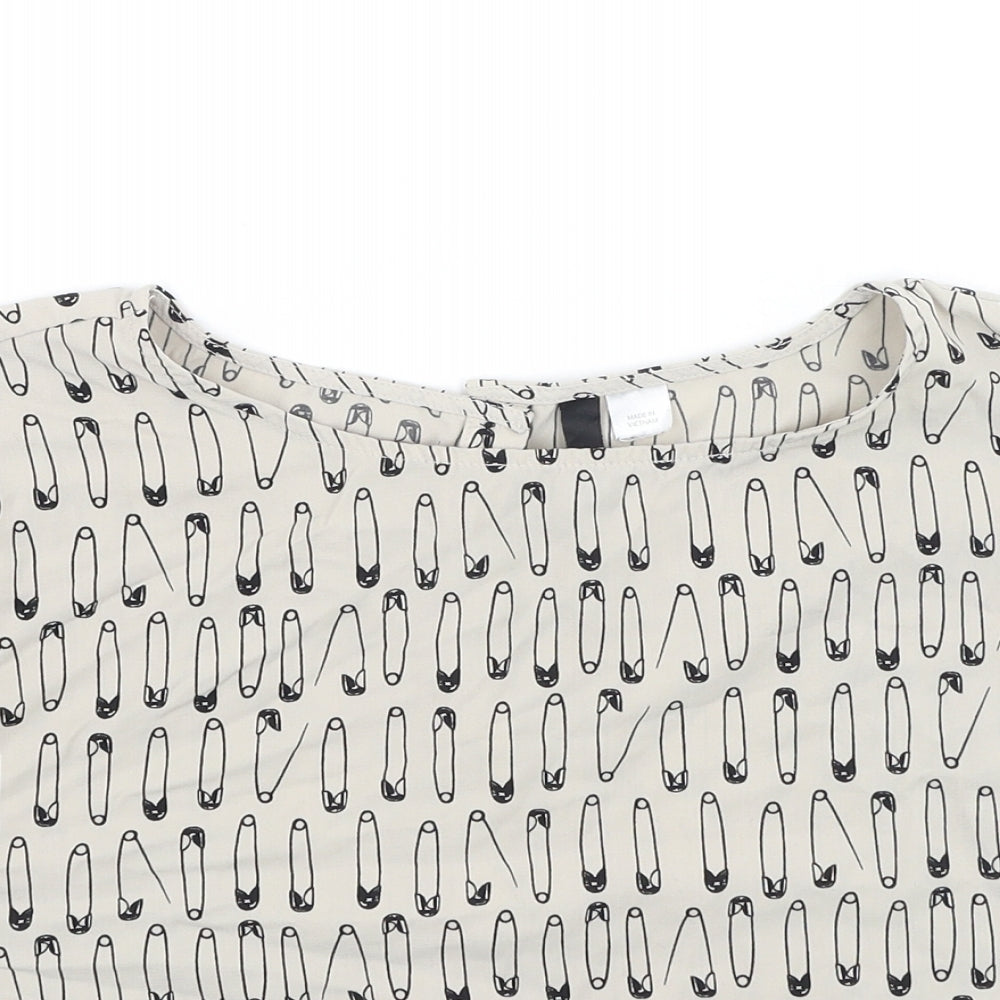 H&M Womens Beige  Polyester Basic Blouse Size S Round Neck