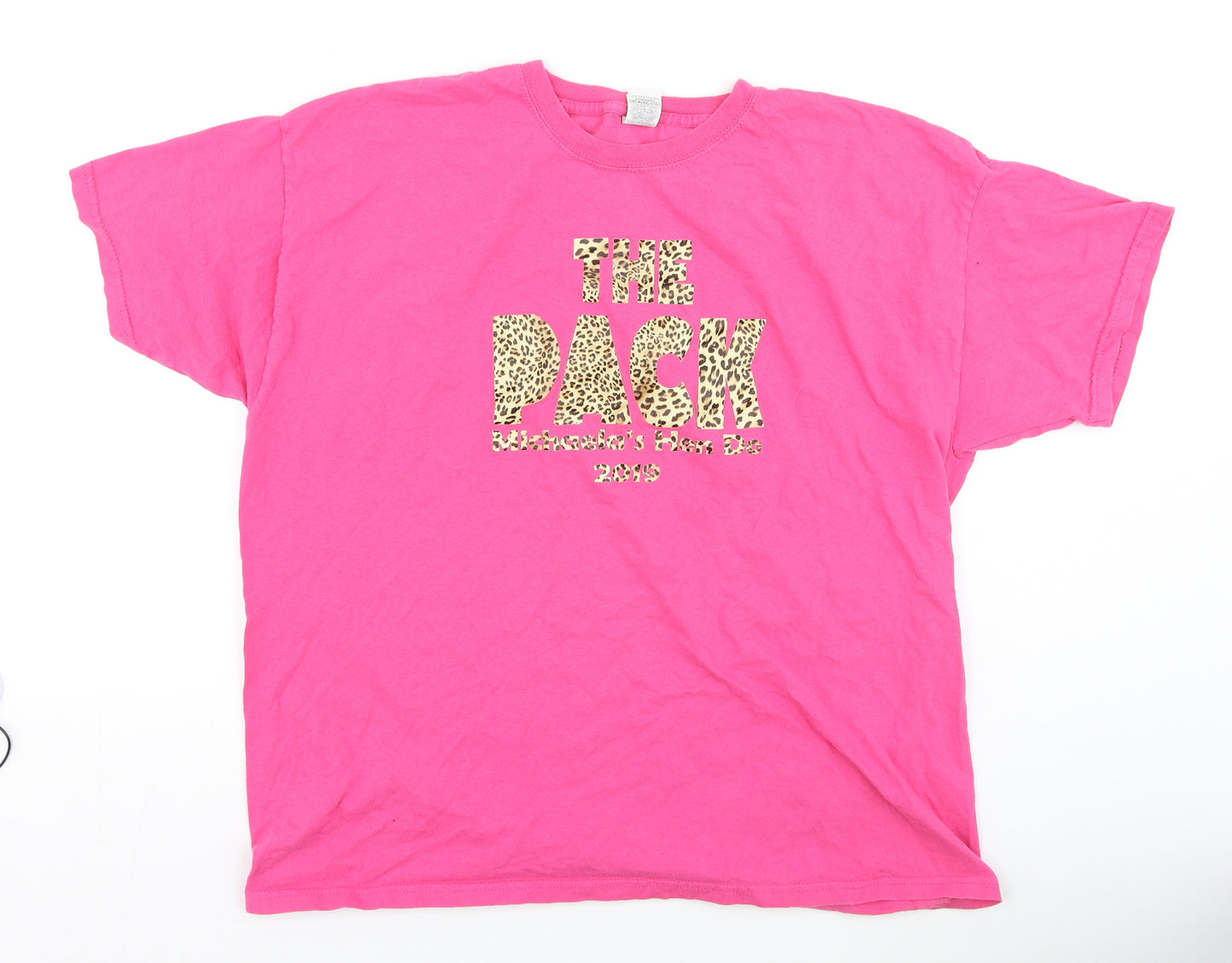 Fruit of the Loom Womens Pink  Cotton Basic T-Shirt Size XL Round Neck