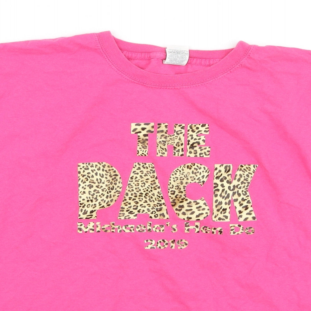 Fruit of the Loom Womens Pink  Cotton Basic T-Shirt Size XL Round Neck