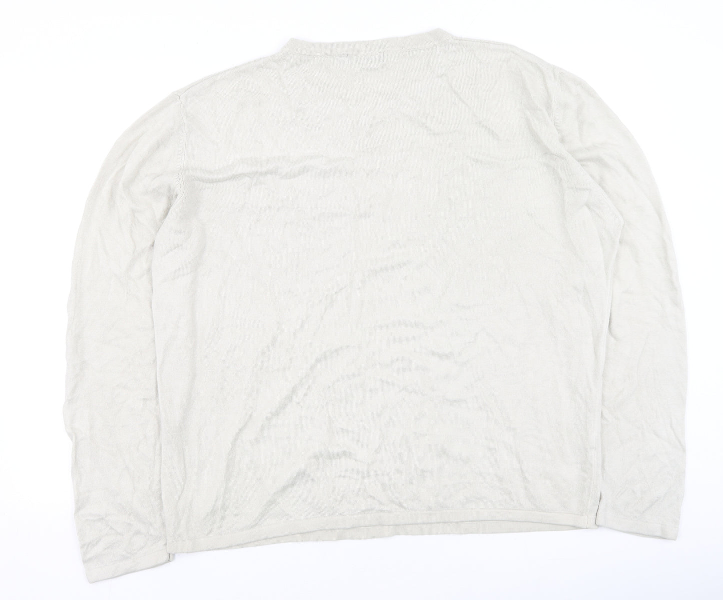 armando Mens Beige Round Neck  Acrylic Pullover Jumper Size 2XL