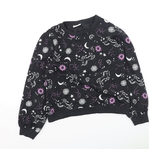 young idols Girls Grey  Cotton Pullover Sweatshirt Size 15 Years   - Unicorn