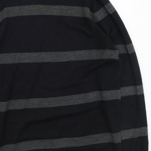yu Mens Black V-Neck Striped Acrylic Pullover Jumper Size M