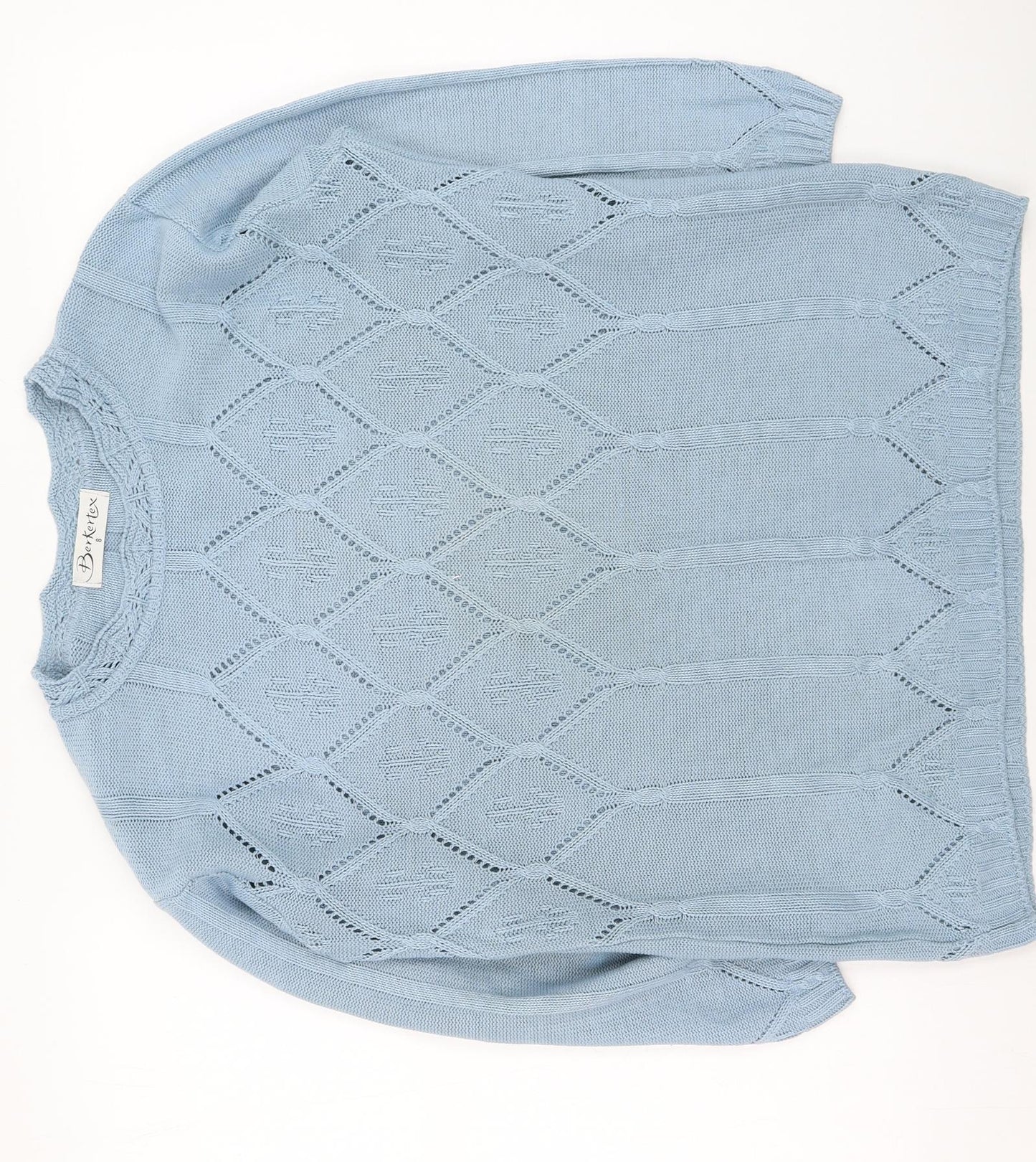 Berkertex Womens Blue Round Neck  Acrylic Pullover Jumper Size 8