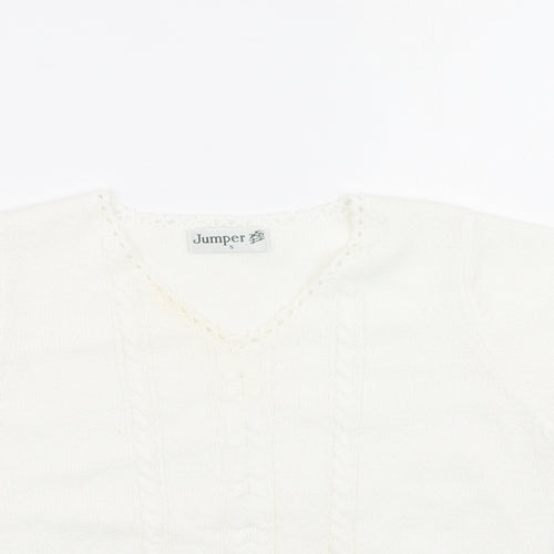 Preworn Womens Ivory Round Neck  Acrylic Pullover Jumper Size S