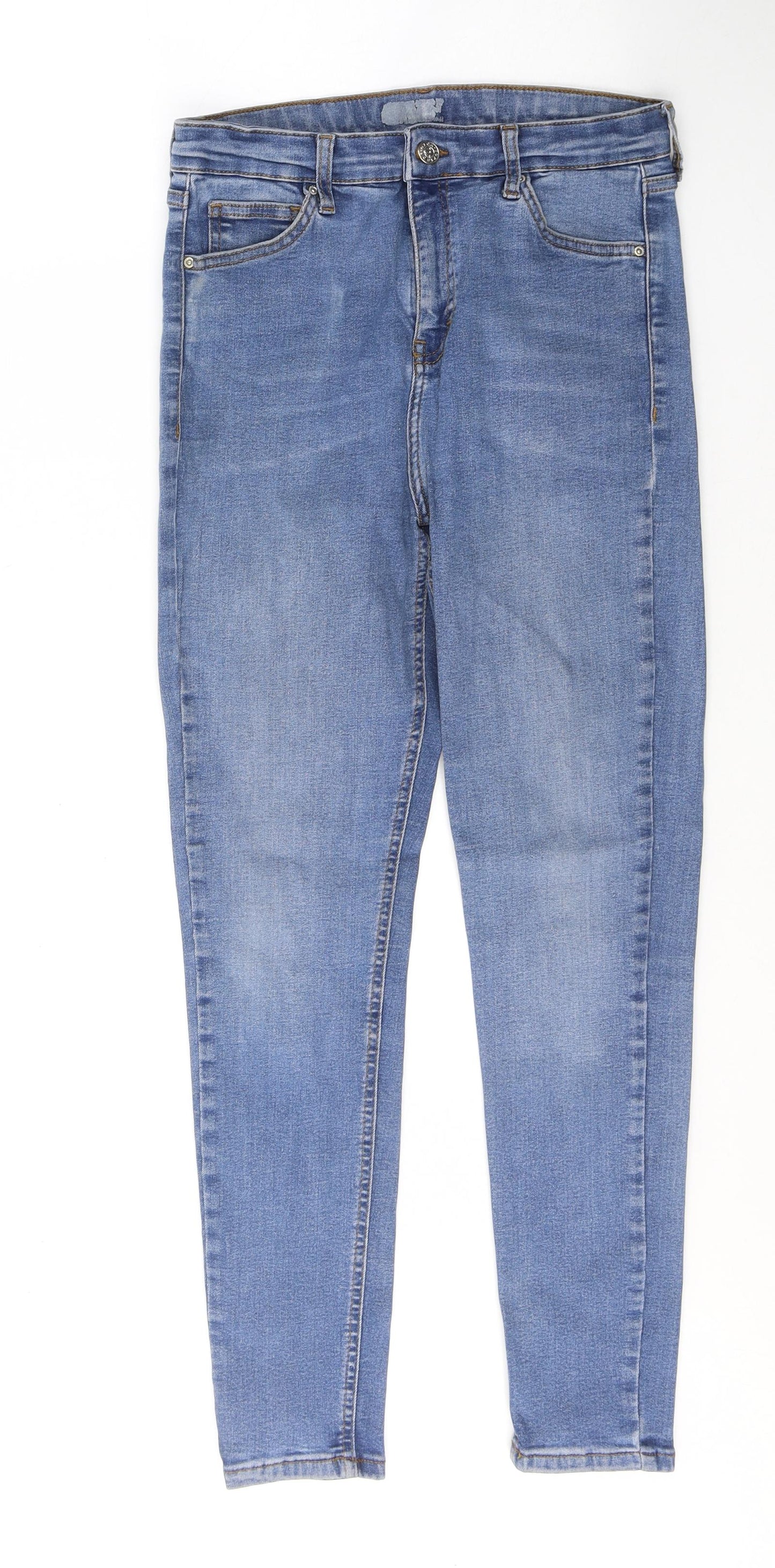 Topshop Womens Blue  Cotton Skinny Jeans Size 32 in L30 in Regular Button