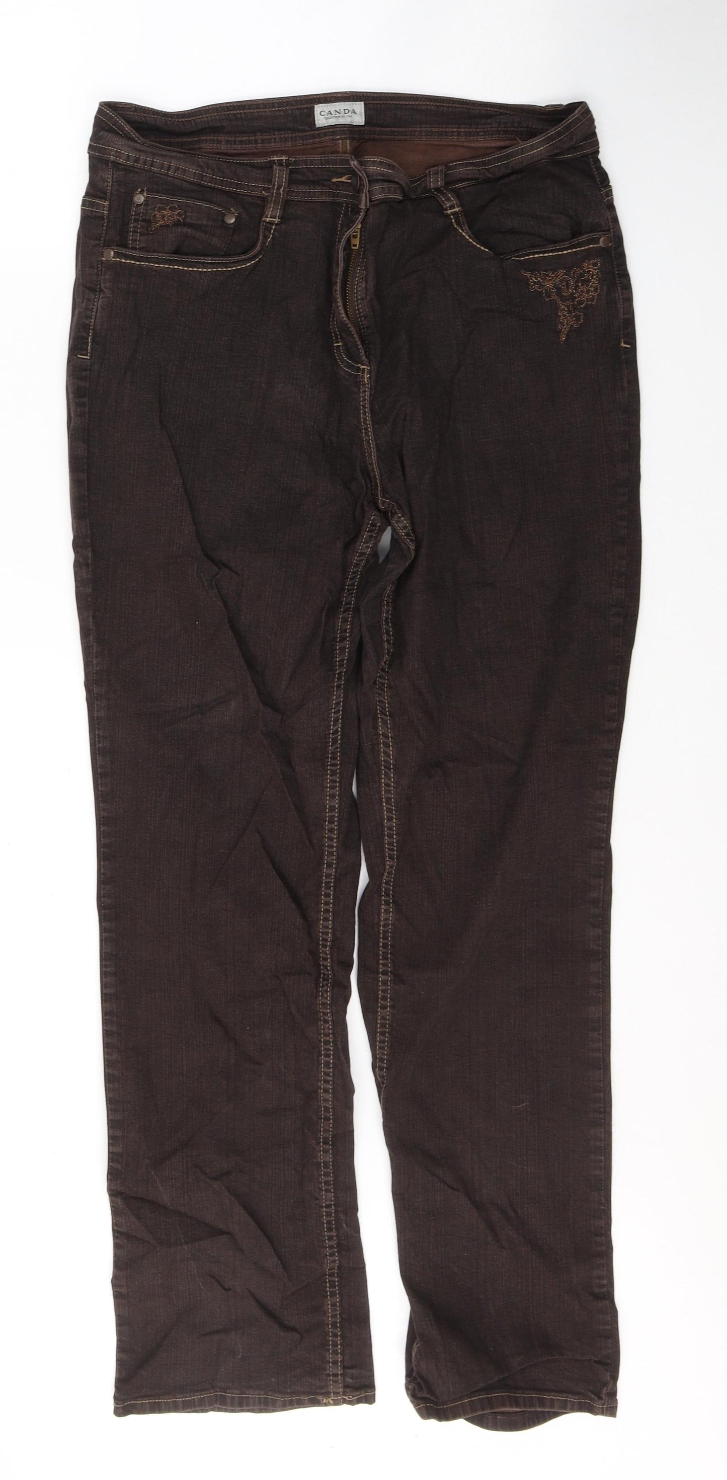 Canada Womens Brown  Cotton Straight Jeans Size 18 L30 in Regular Button