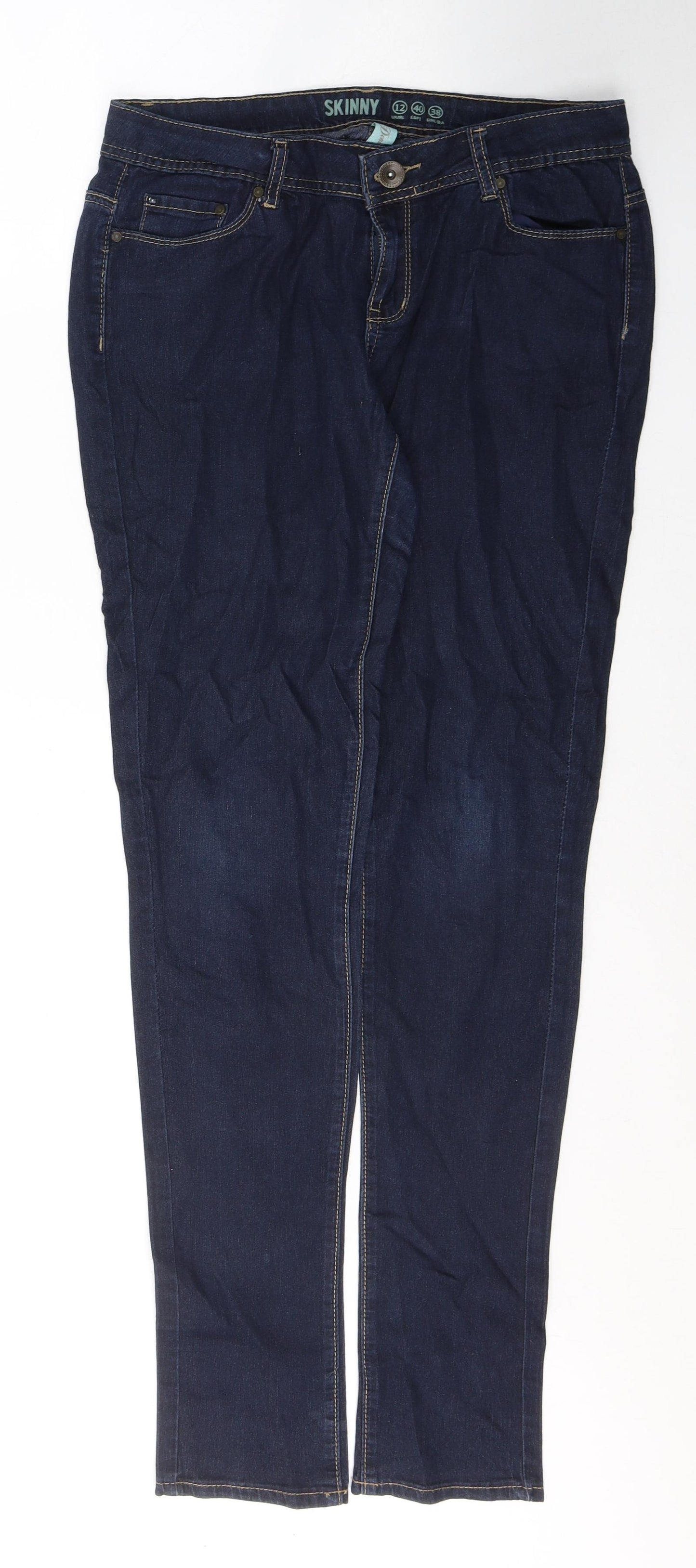 Denim & Co. Womens Blue  Cotton Skinny Jeans Size 12 L33 in Regular Button