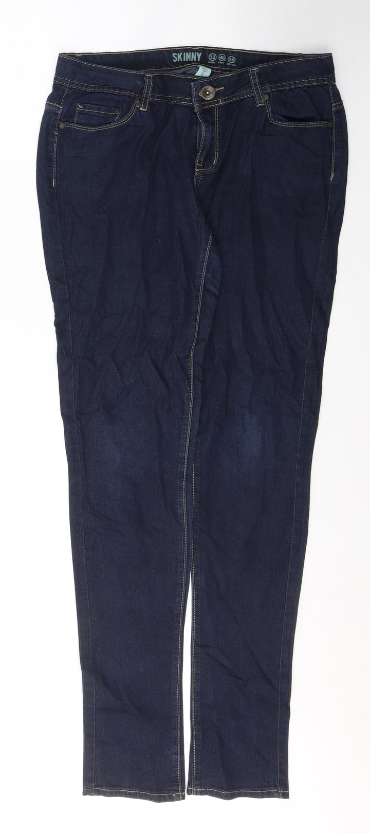 Denim & Co. Womens Blue  Cotton Skinny Jeans Size 12 L33 in Regular Button