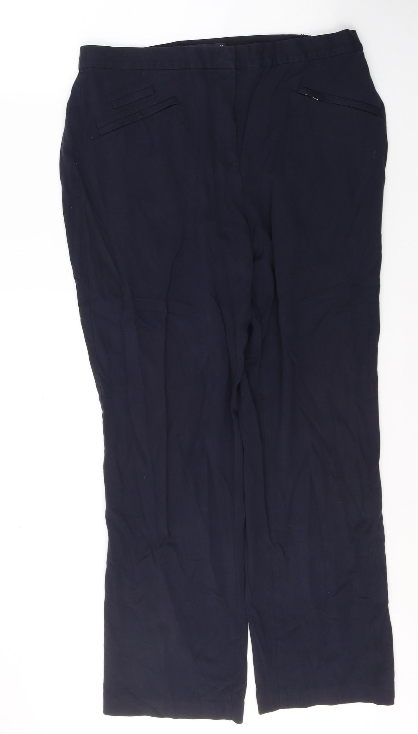 Marks and Spencer Womens Blue  Viscose Trousers  Size 14 L30 in Regular Button
