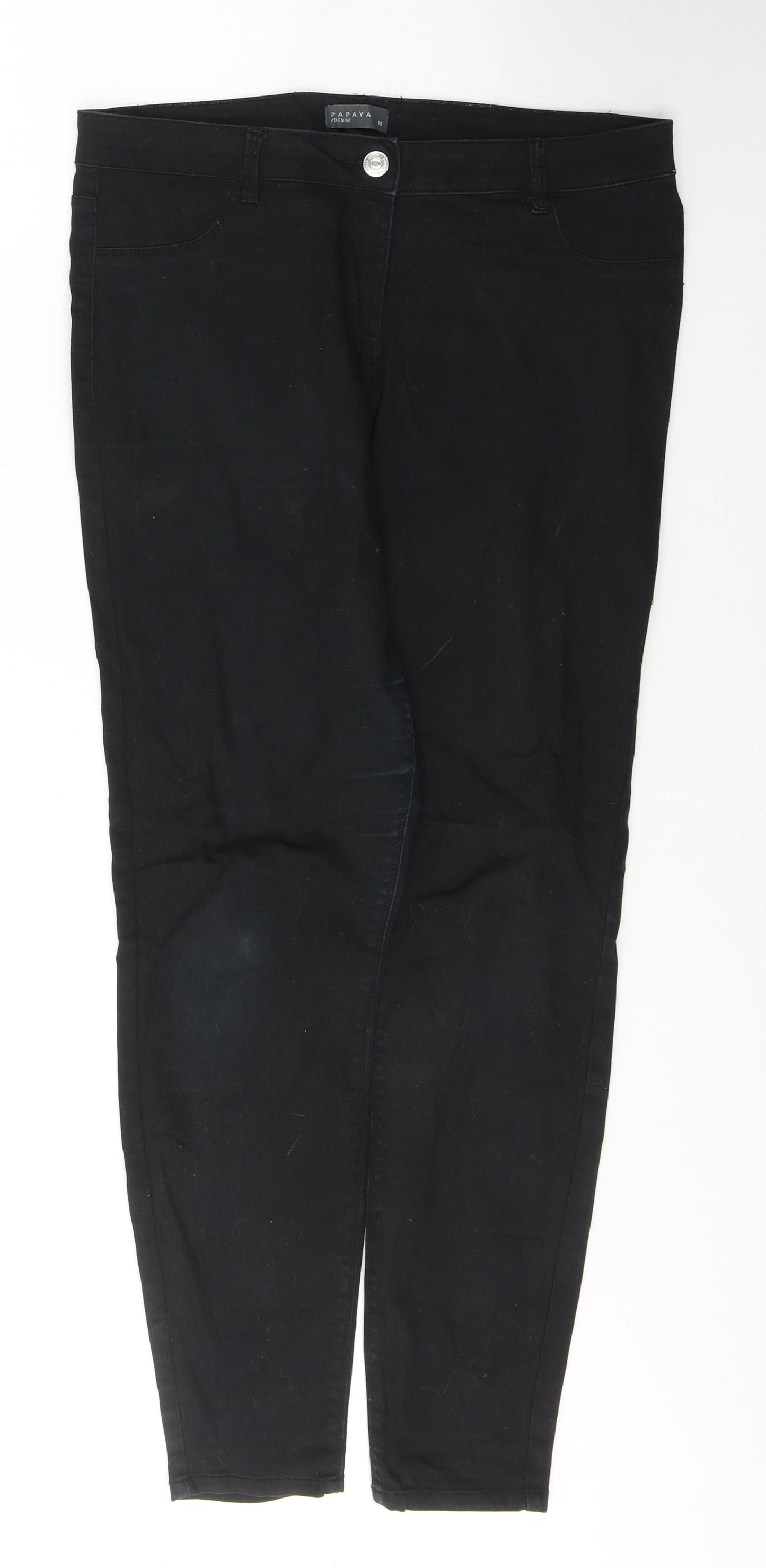 Papaya Womens Black  Cotton Skinny Jeans Size 14 L27 in Regular Button