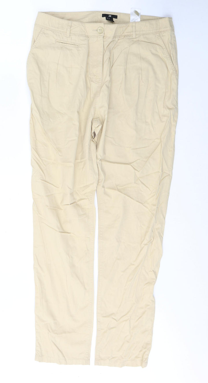 H&M Womens Beige  Cotton Snow Pants Trousers Size 12 L30 in Regular Button