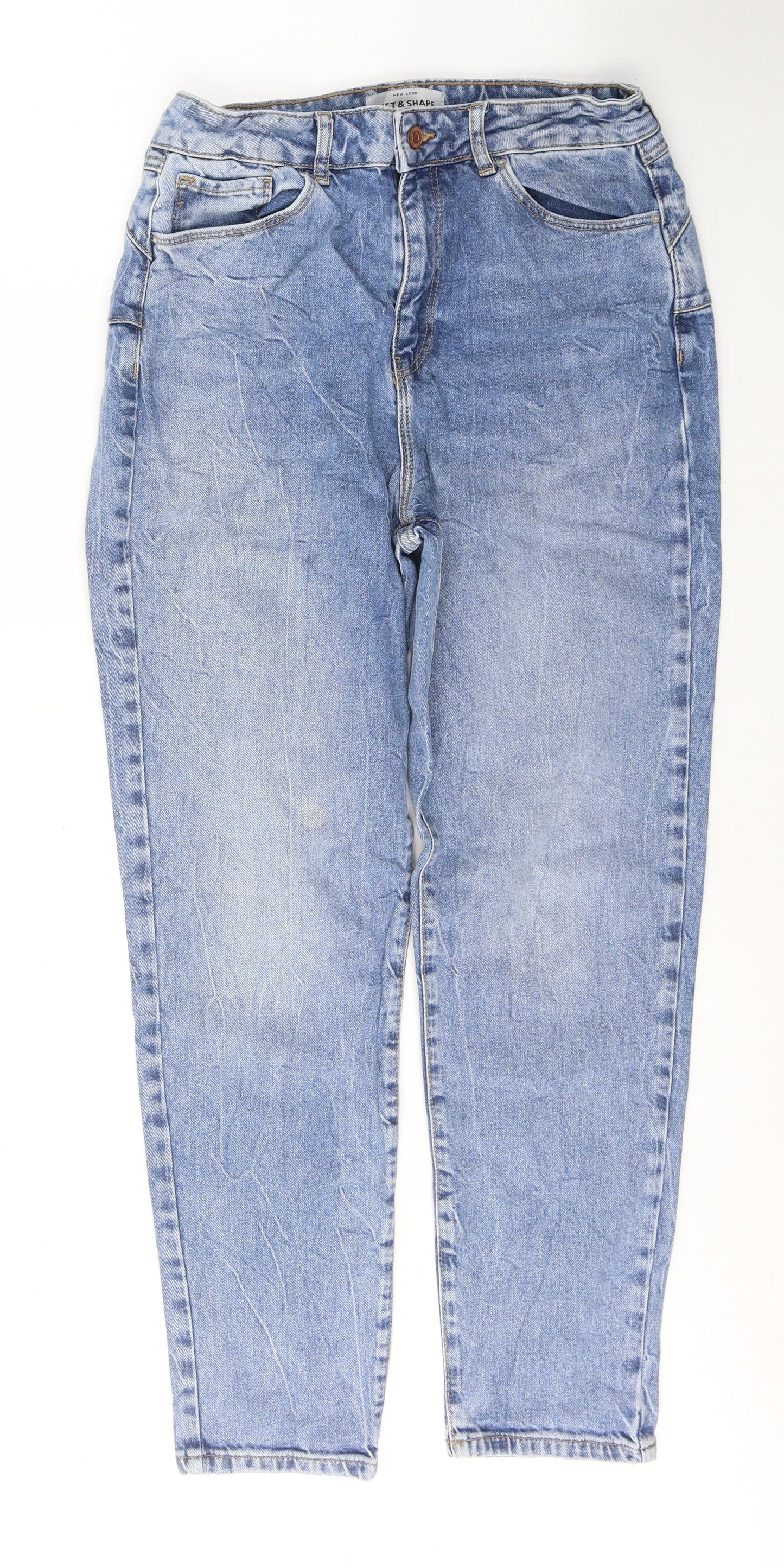 New Look Womens Blue  Cotton Mom Jeans Size 12 L28 in Regular Button