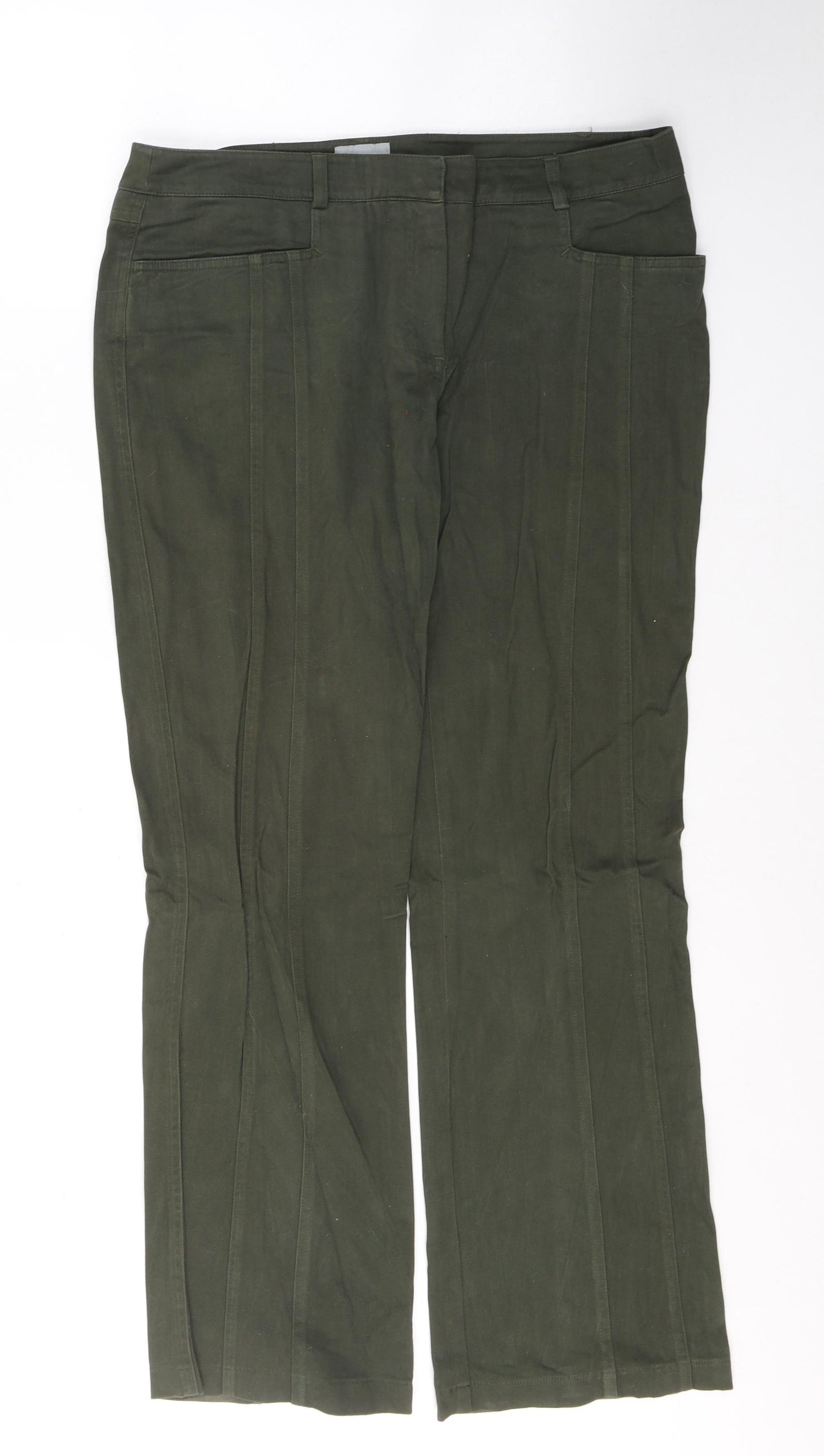 Per Una Womens Green  Cotton Straight Jeans Size 14 L30 in Regular Button