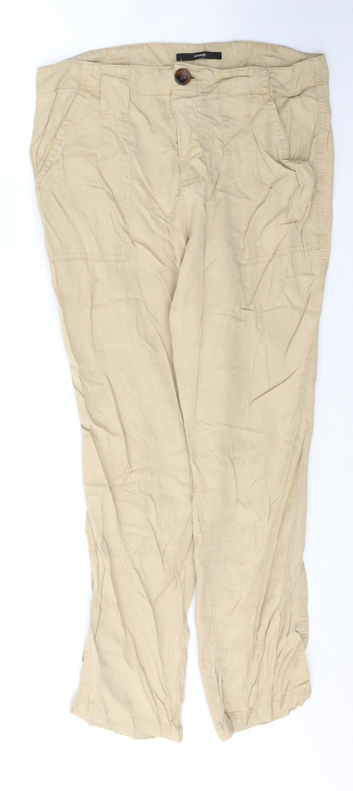 George Womens Beige  Lyocell Trousers  Size 12 L27 in Regular Button