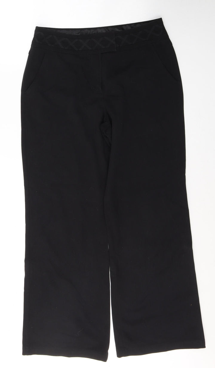 Per Una Womens Black  Cotton Trousers  Size 12 L30 in Regular Button