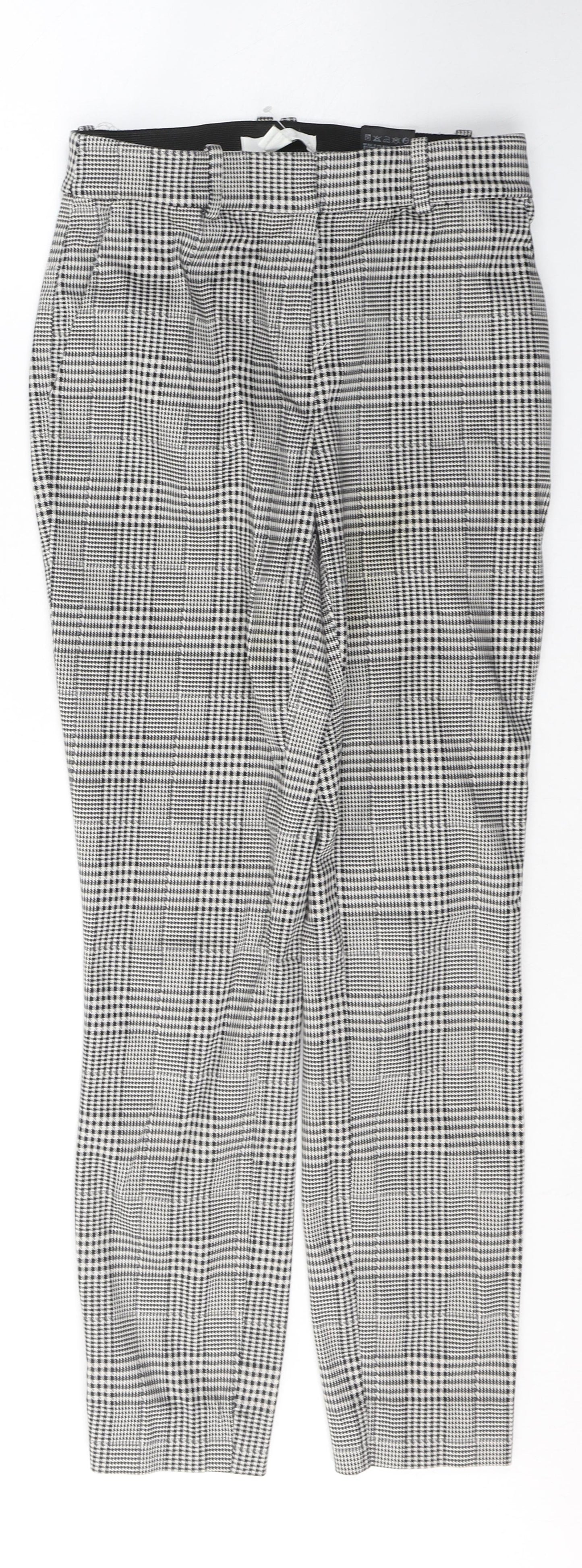 H&M Womens White Houndstooth Cotton Snow Pants Trousers Size 6 L26 in Regular Button