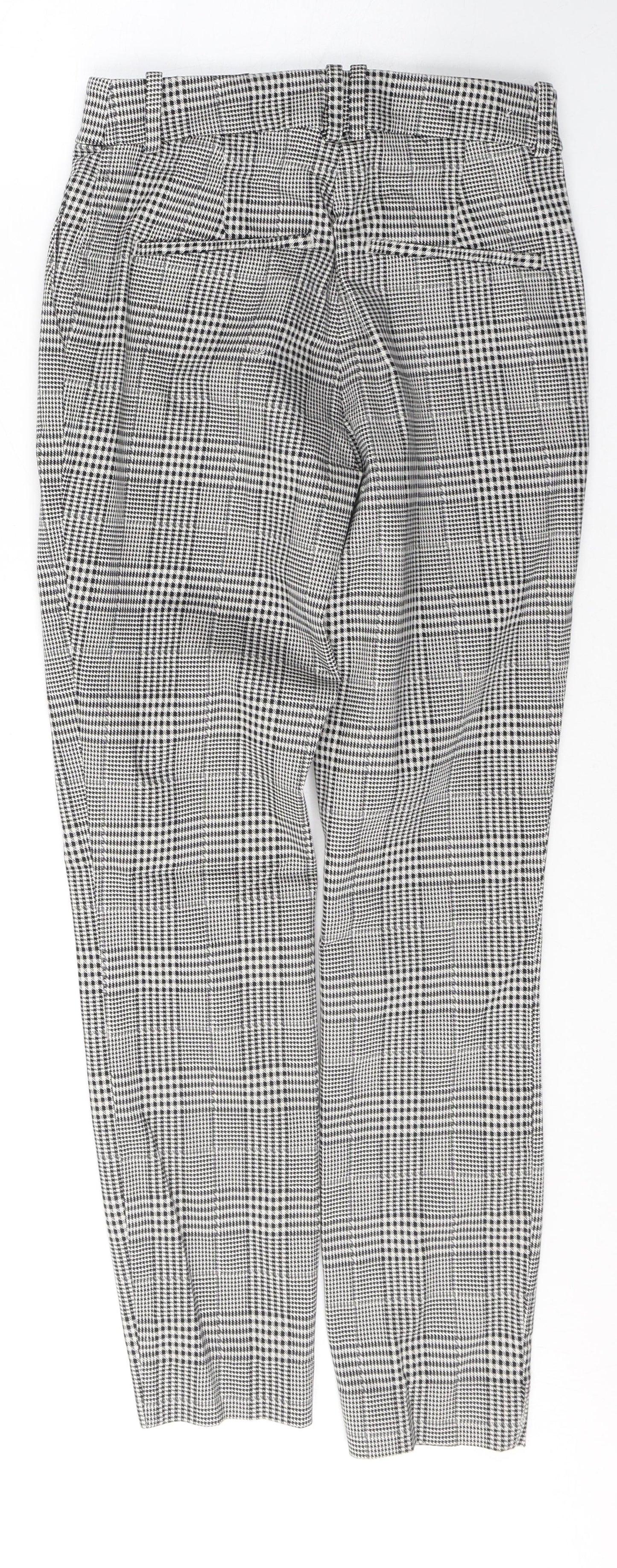 H&M Womens White Houndstooth Cotton Snow Pants Trousers Size 6 L26 in Regular Button