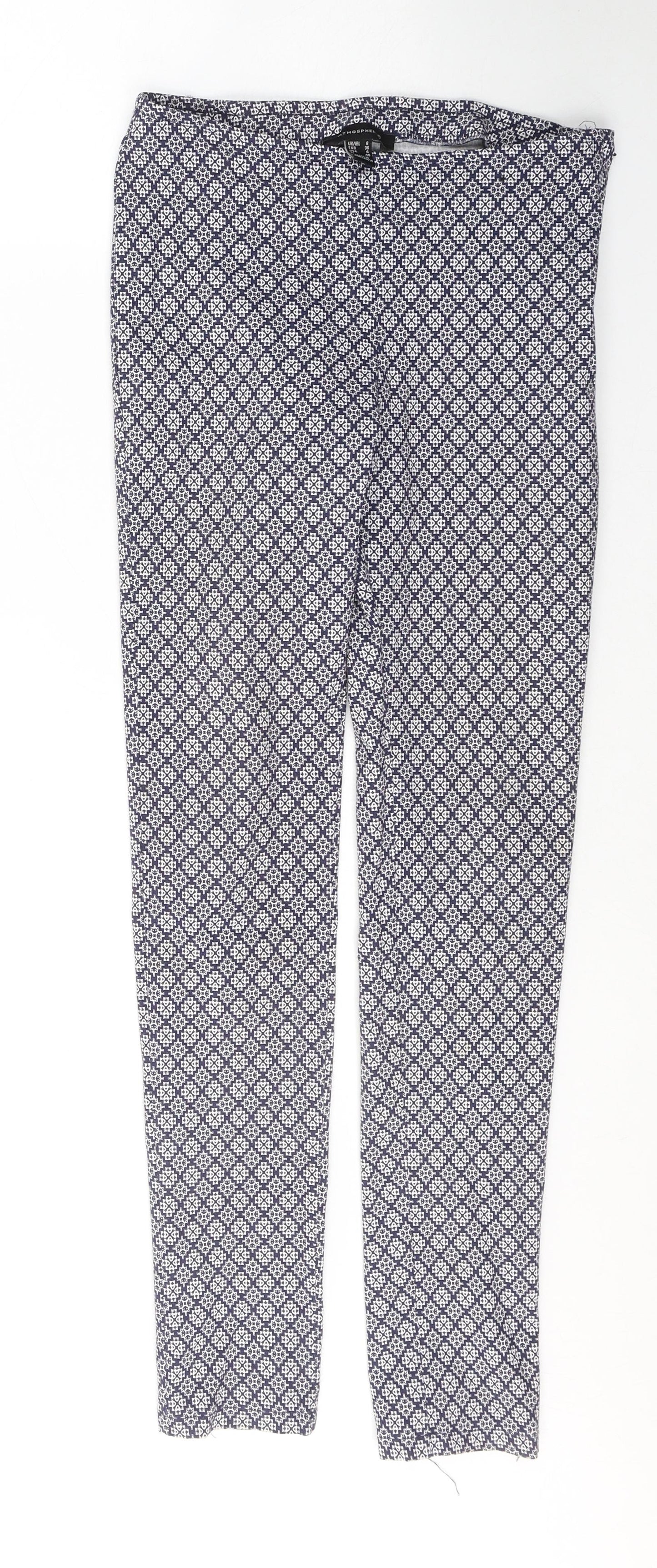 Primark Womens Blue Geometric Polyester Jegging Leggings Size 8 L28 in