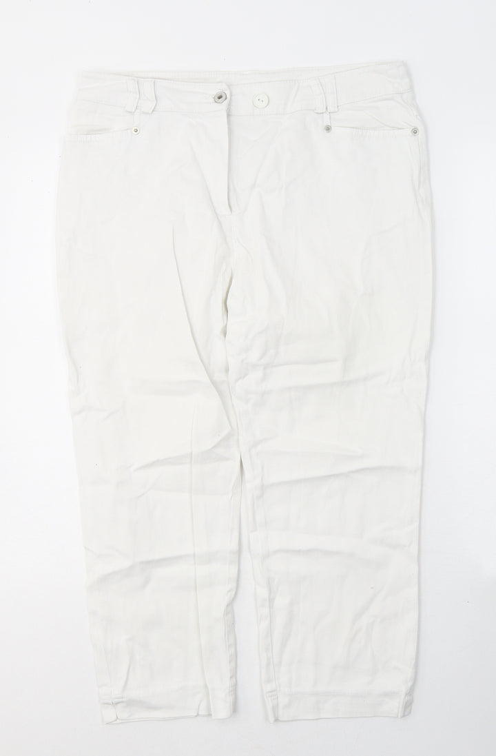 Casual Womens White  Cotton Cropped Jeans Size 34 in L21 in Regular Button