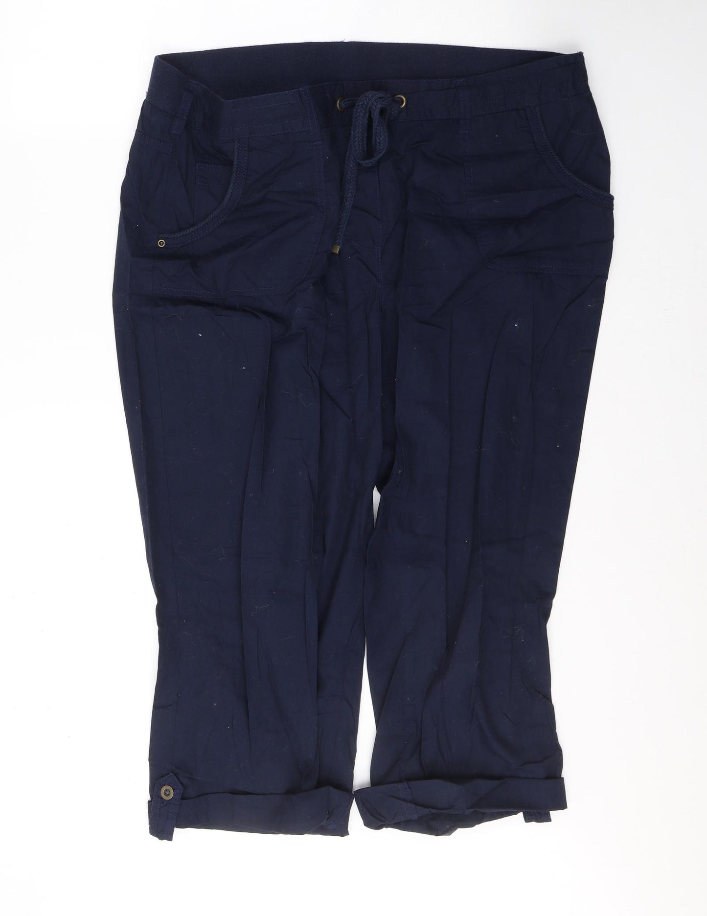 George  Womens Blue  Cotton Cropped Trousers Size 18 L20 in Regular Tie
